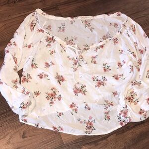 REWIND Women’s Large PRETTY White soft Floral Top Pink Rose Print spring summer